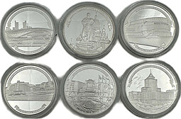 Комплект 6 медалей Республика Мордовия Достопримечательности СПМД 2006 серебро