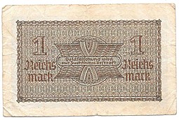Банкнота 1 рейхсмарка 1940-1945 Германия Третий Рейх, оккупация