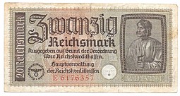 Банкнота 20 рейхсмаров 1940-1945 Германия Третий Рейх
