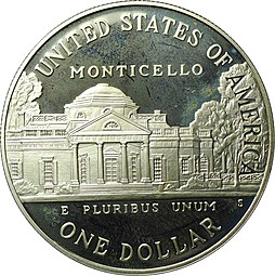 Монета 1 доллар 1993 S Усадьба Монтичелло Томас Джефферсон США