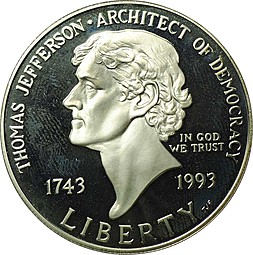 Монета 1 доллар 1993 S Усадьба Монтичелло Томас Джефферсон США
