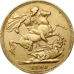 Монета 1 соверен (фунт) 1890 Великобритания