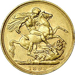 Монета 1 соверен (фунт) 1893 Старый портрет Великобритания