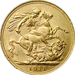 Монета 1 соверен (фунт) 1911 Великобритания