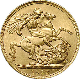 Монета 1 соверен (фунт) 1912 Великобритания
