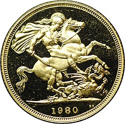 Монета 1 соверен (фунт) 1980 Proof Великобритания