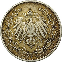Монета 1/2 марки 1911 Германия