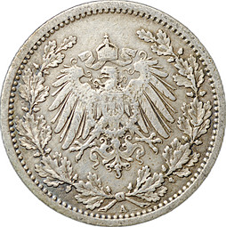 Монета 1/2 марки 1912 A Германия
