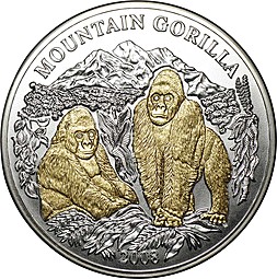 Монета 1000 франков 2008 Горные гориллы Руанда