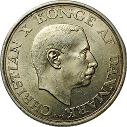 Монета 2 кроны 1945 75 лет со дня рождения Короля Кристиана X Дания