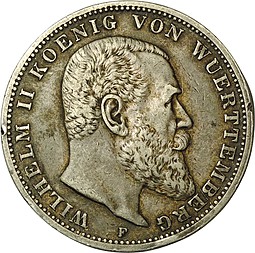 Монета 3 марки 1910 F Вюртемберг Германия