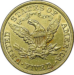 Монета 5 долларов 1881 США