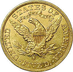 Монета 5 долларов 1881 S США