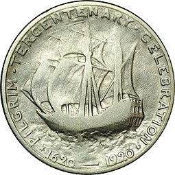 Монета 50 центов 1920 Отцы-пилигримы США