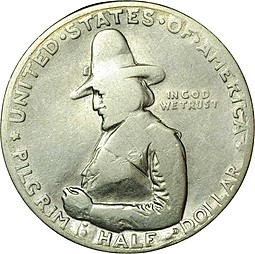 Монета 50 центов 1920 Отцы-пилигримы США