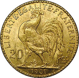 Монета 20 франков 1901 Франция