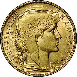 Монета 20 франков 1907 Франция