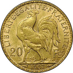Монета 20 франков 1907 Франция