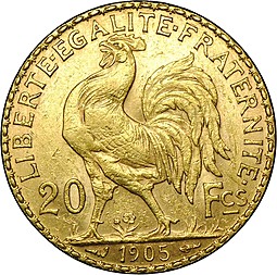 Монета 20 франков 1905 Франция