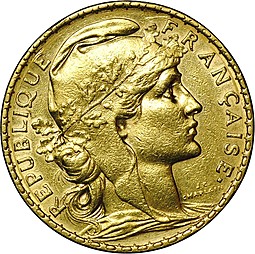 Монета 20 франков 1899 Франция