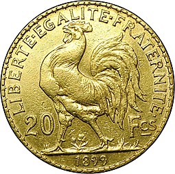 Монета 20 франков 1899 Франция