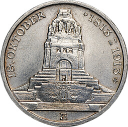 Монета 3 марки 1913 100 лет победы над Наполеоном Битва Народов Саксония Германия