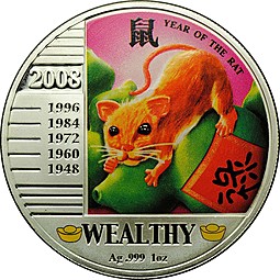 Монета 1 доллар 2008 Год Крысы - Богатство Ниуэ