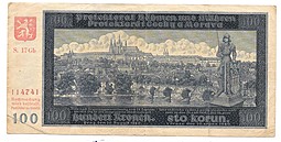 Банкнота 100 крон 1940 Богемия и Моравия оккупация Германии
