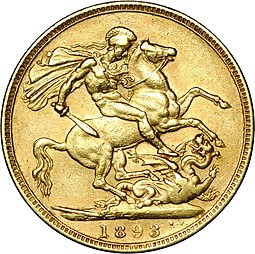 Монета 1 соверен (фунт) 1893 Новый портрет Великобритания