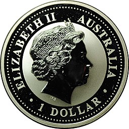 Монета 1 доллар 2001 Год змеи Лунар позолота Австралия