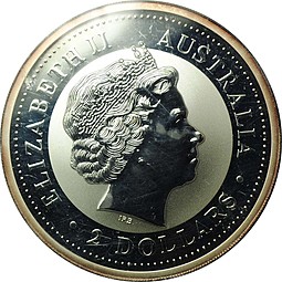 Монета 2 доллара 2004 Восточный календарь Год обезьяны Лунар Австралия