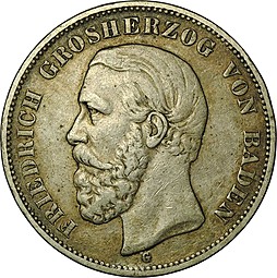 Монета 5 марок 1900 G Баден Германия