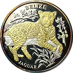 Монета 10 долларов 2005 Ягуар Белиз Вымирающие виды животных Либерия