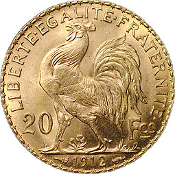 Монета 20 франков 1912 Франция
