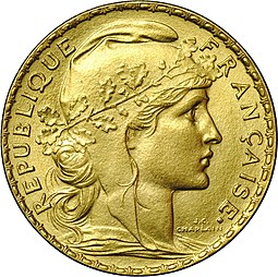 Монета 20 франков 1914 Франция