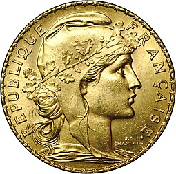 Монета 20 франков 1913 Франция