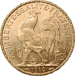 Монета 20 франков 1910 Франция