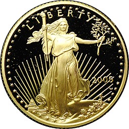 Монета 10 долларов 2005 W Шагающая свобода Золото США