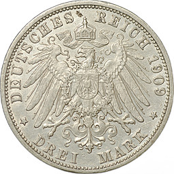 Монета 3 марки 1909 G Баден Германия