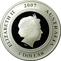 Монета 1 доллар 2007 Год Свиньи голограмма Австралия