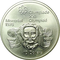 Монета 10 долларов 1974 Зевс - Олимпиада Монреаль 1976 Канада