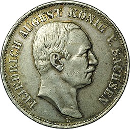Монета 5 марок 1907 Саксония Германия