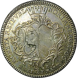 Монета 1/2 талера 1766 Нюрнберг Германия
