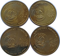 Набор 4 монеты 25 сен 2003 Вымирающие виды Малайзия