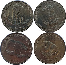 Набор 4 монеты 25 сен 2003 Вымирающие виды Малайзия