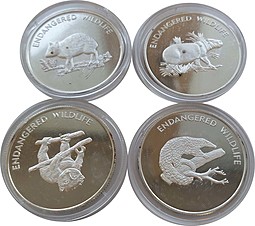 Набор 4 монеты 10 квач 2005 Вымирающие виды Малави