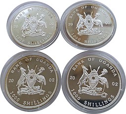 Набор 4 монеты 1000 шиллингов 2002 Гориллы Уганда