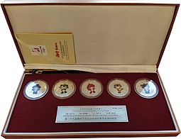 Набор 5 медалей 2008 Олимпийские Игры в Пекине. Талисманы. Китай