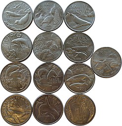 Набор 13 монет 1 доллар 1992-2004 Гавайские острова. Торговый доллар Мауи США