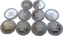 Набор 10 монет 1000 шиллингов 2002 Морская фауна Уганда